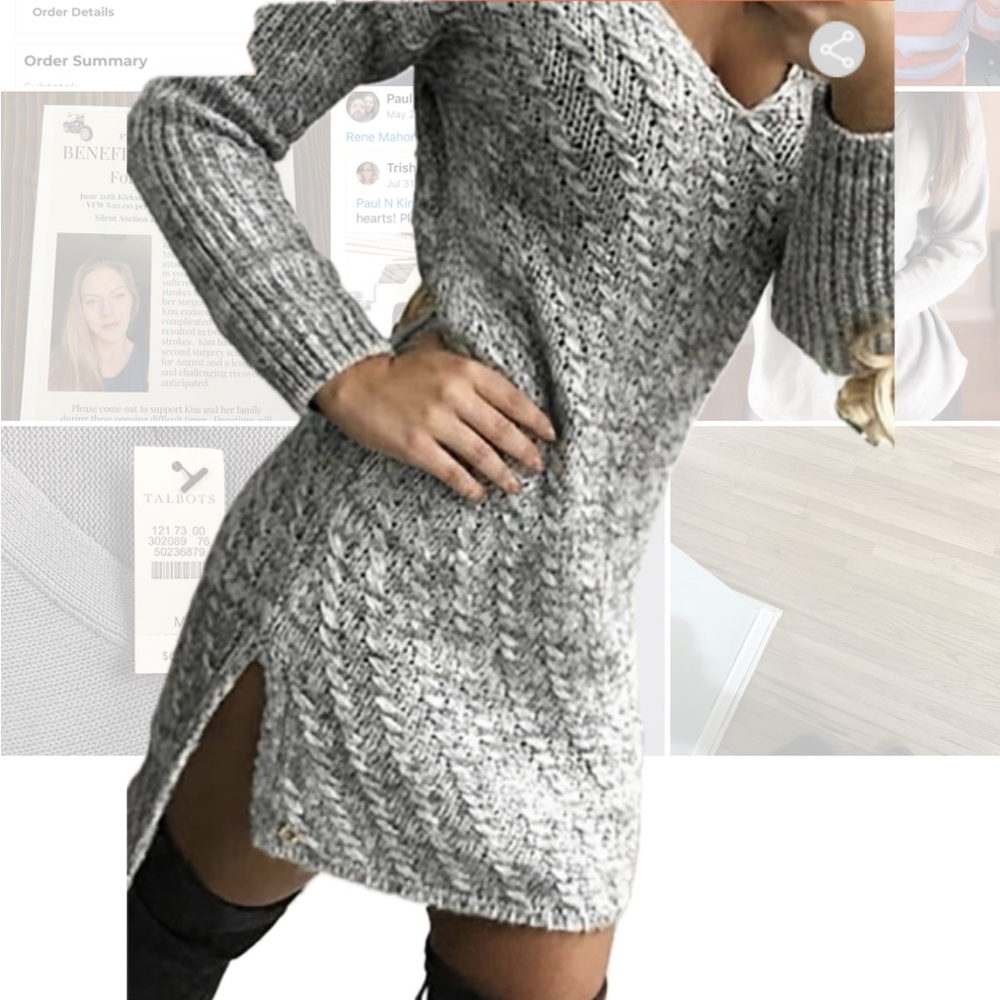 Gray Cable Knit Sweater Dress
